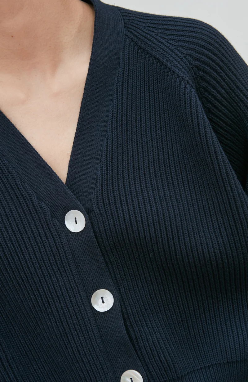 Übergroßer, gerippter Damen-Cardigan aus 100 % Baumwolle mit V-Ausschnitt