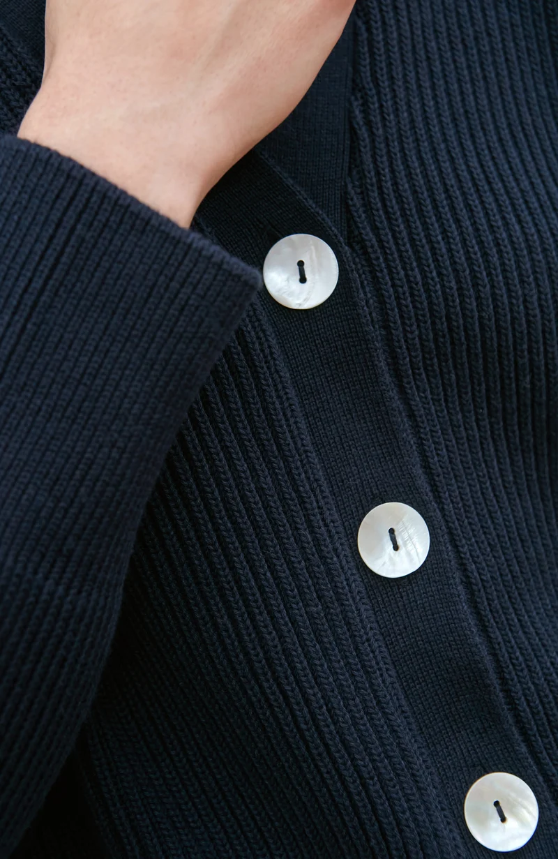 Übergroßer, gerippter Damen-Cardigan aus 100 % Baumwolle mit V-Ausschnitt