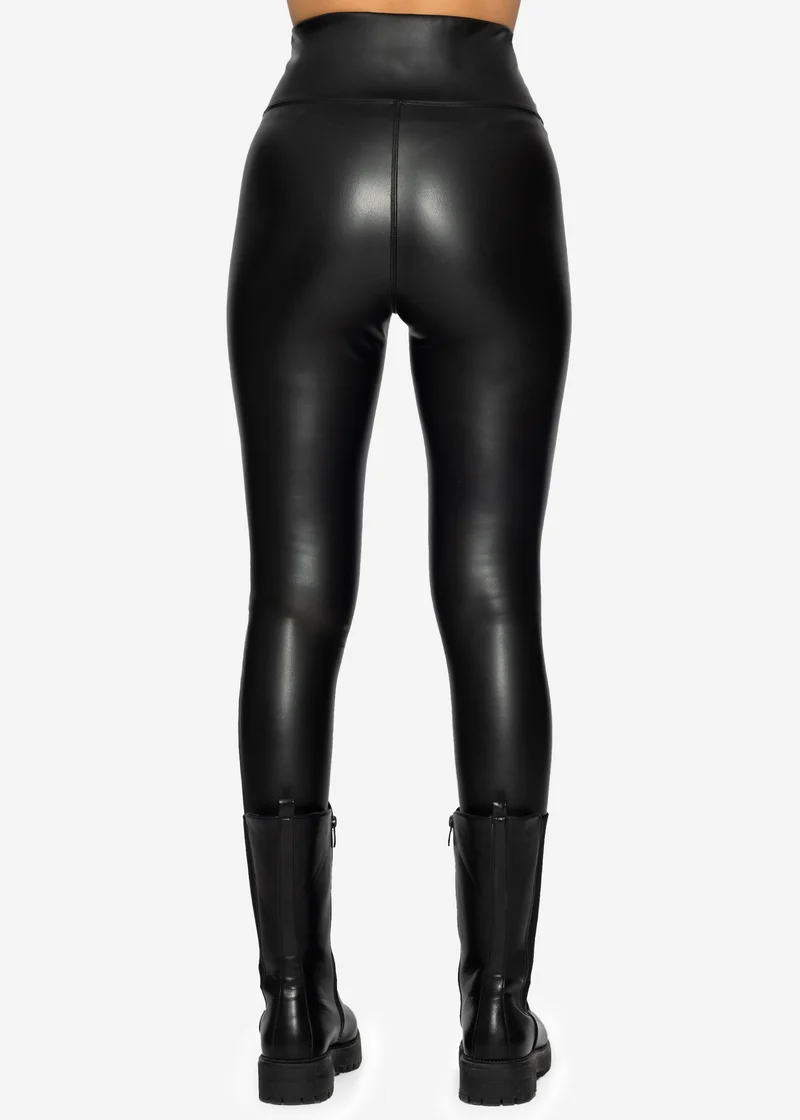 High-Rise Thermo Biker Lederleggings - schwarz
