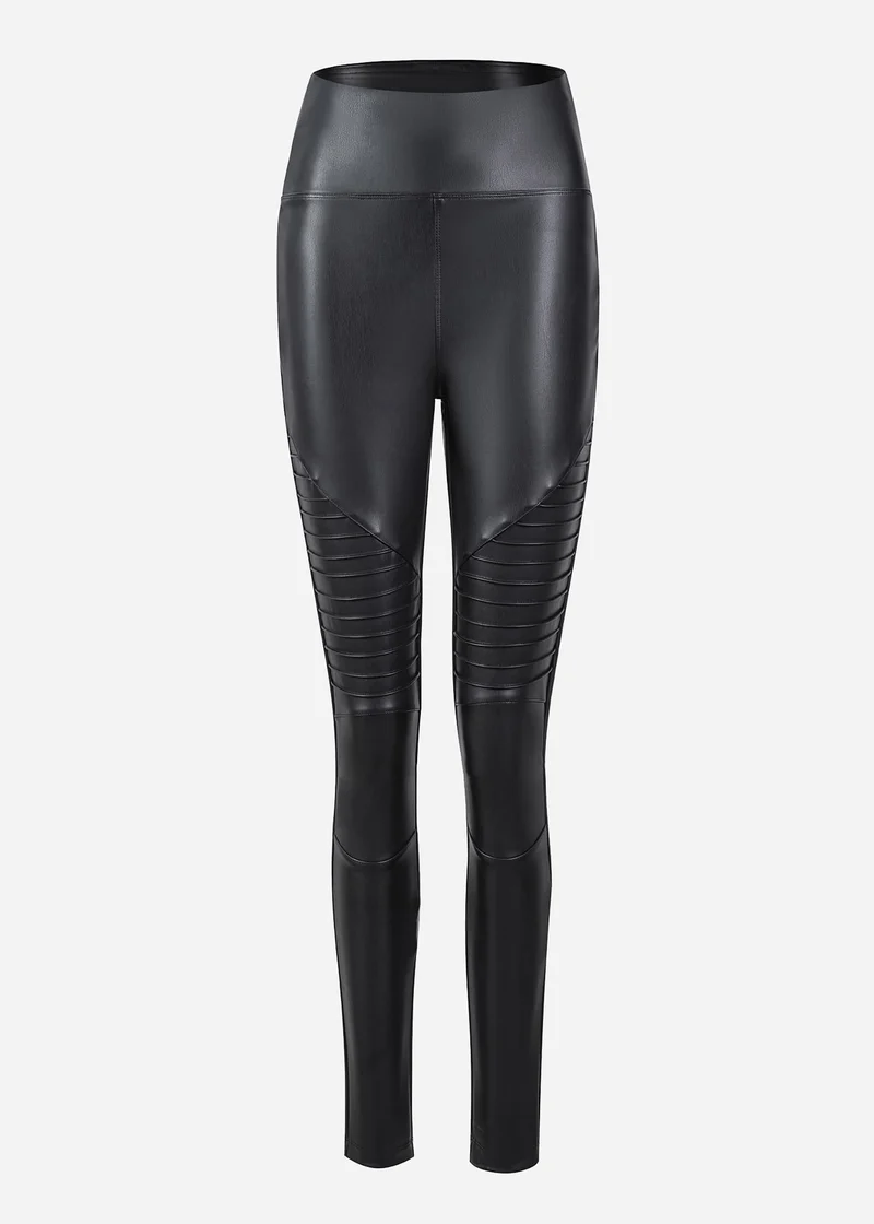 High-Rise Thermo Biker Lederleggings - schwarz