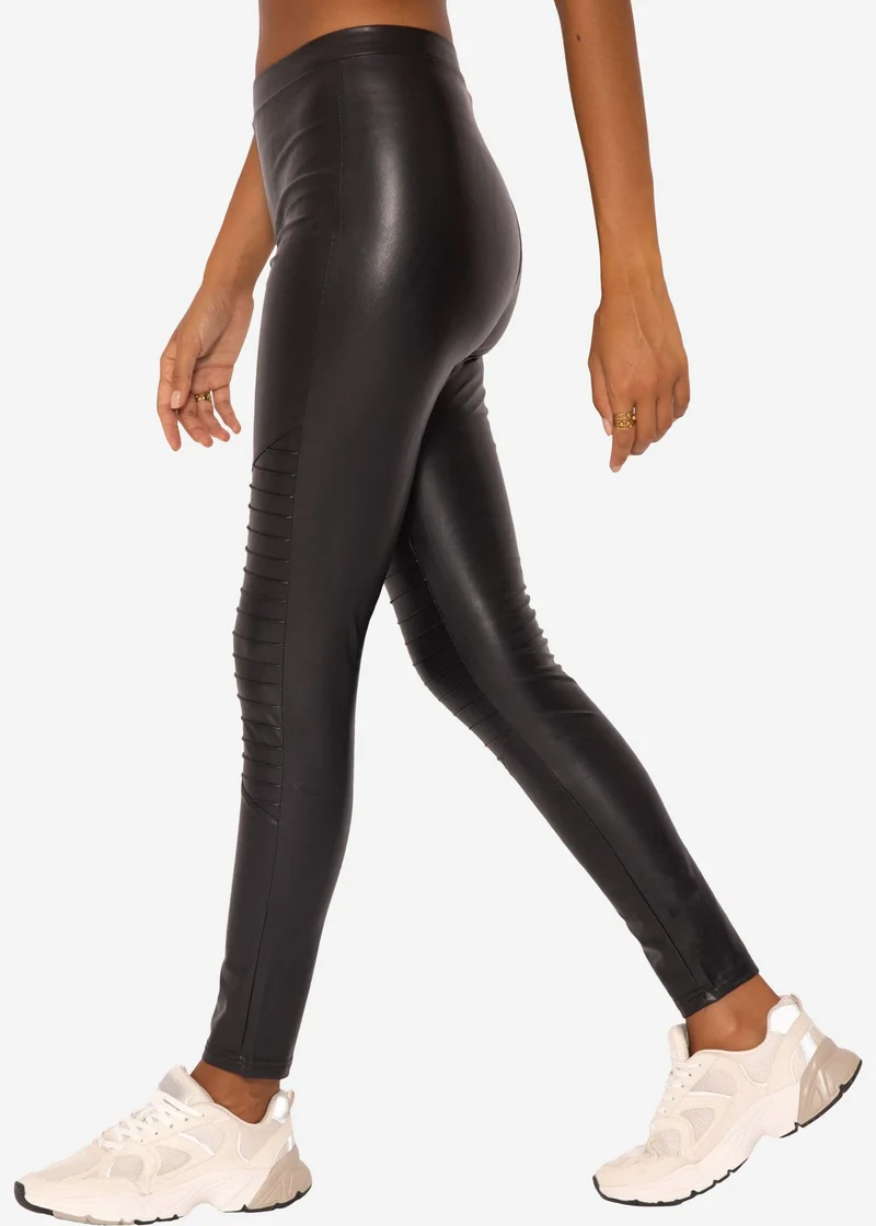 Kunstleder Leggings mit Absteppung - schwarz
