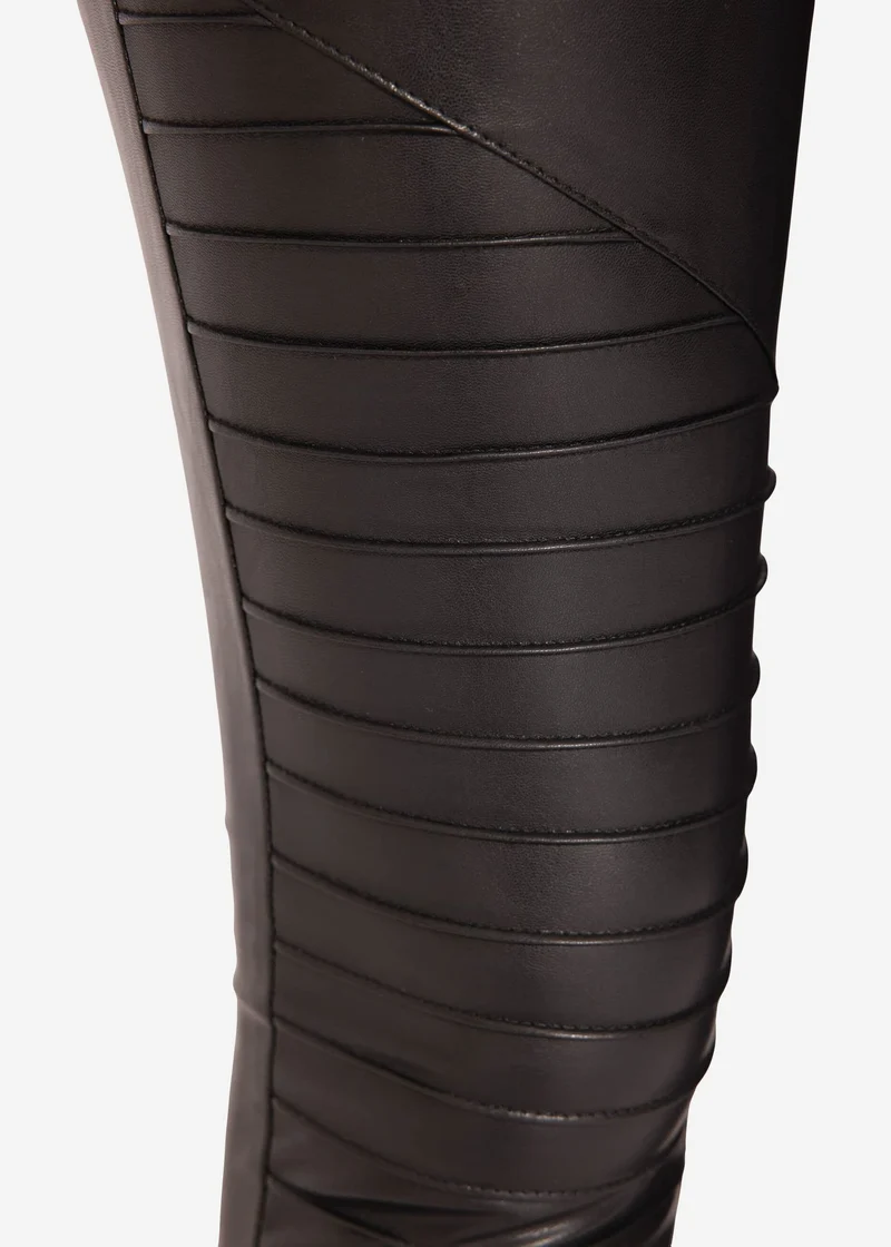 Kunstleder Leggings mit Absteppung - schwarz