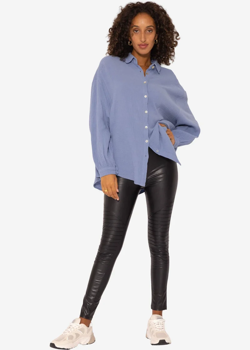 Kunstleder Leggings mit Absteppung - schwarz