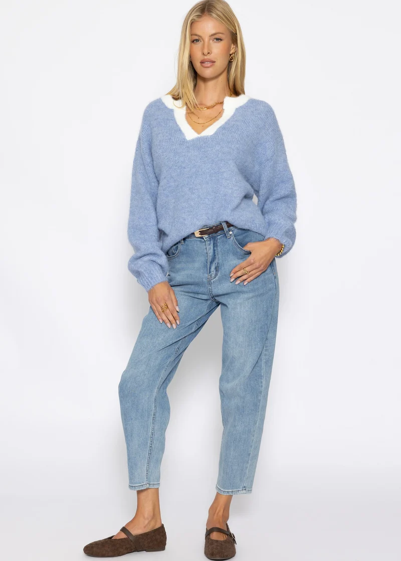Pullover mit Blende - jeansblau