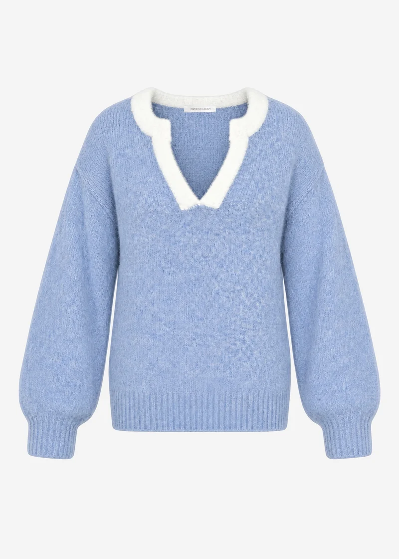 Pullover mit Blende - jeansblau