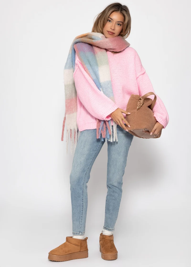 Oversize-Pullover mit Rundhalsausschnitt - rosa