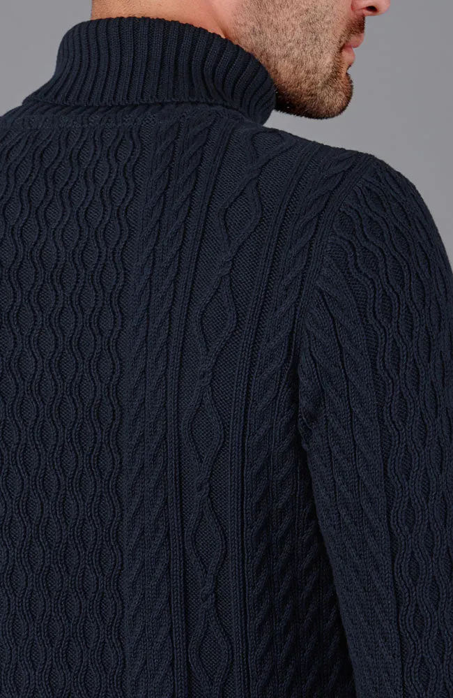 Mittelschwerer Zopfpullover aus 100 % Baumwolle mit Rollkragen für Herren