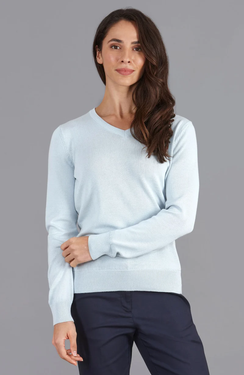 Damen-Pullover mit V-Ausschnitt aus reiner Baumwolle