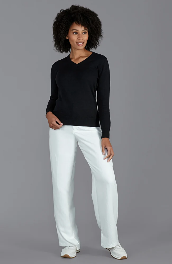 Damen-Pullover mit V-Ausschnitt aus reiner Baumwolle