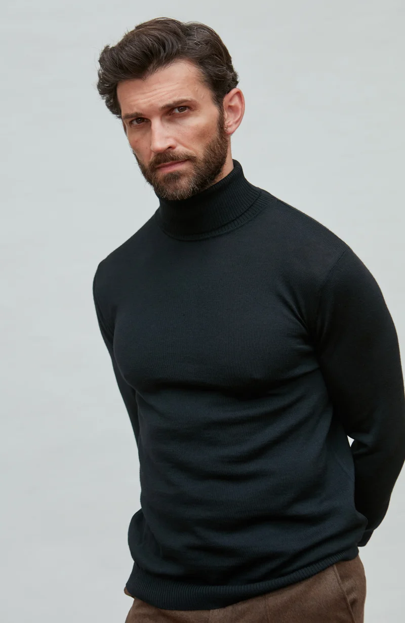 Rollkragenpullover aus extrafeiner Merinowolle für Herren