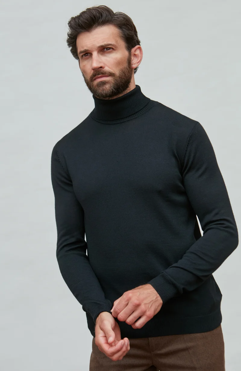 Rollkragenpullover aus extrafeiner Merinowolle für Herren