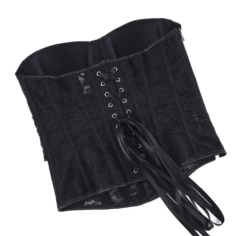 Gothic-Schnürkorsett für Damen mit Nadelstreifen, Blumenmuster und Spitze über der Brust