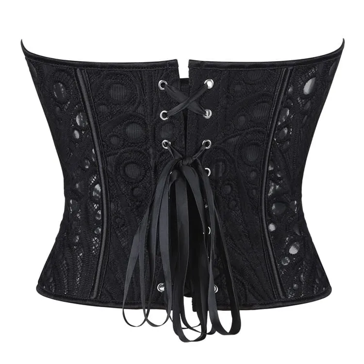 Gothic-Schnürkorsett für Damen aus transparentem Mesh über der Brust