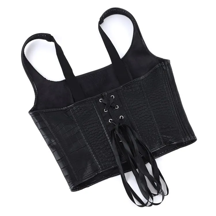 Gothic-Korsett für Damen mit Krokodilprägung und Überbrustriemen