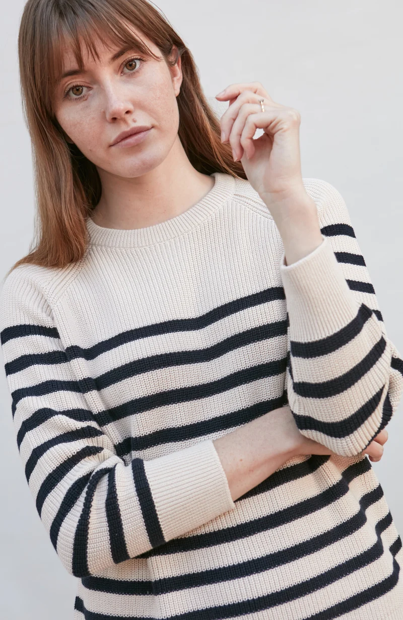Gerippter bretonischer Damenpullover aus 100 % Baumwolle