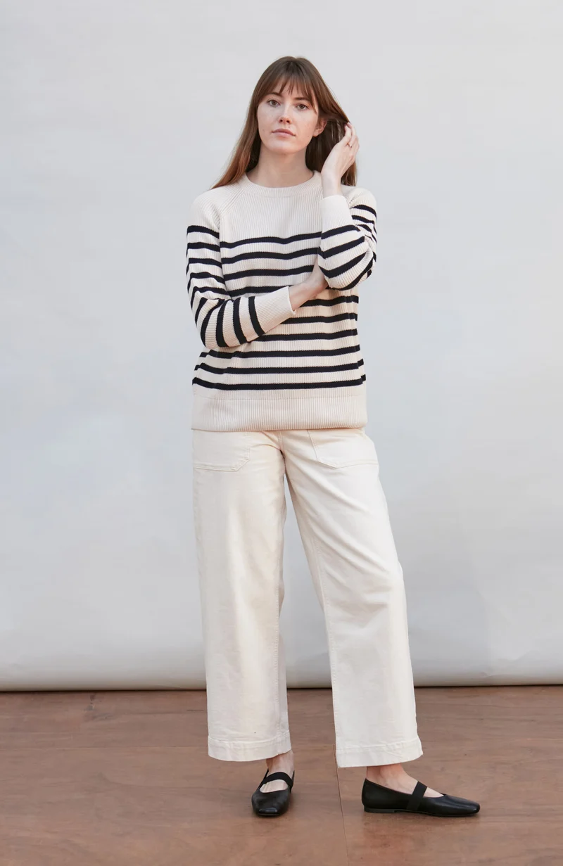 Gerippter bretonischer Damenpullover aus 100 % Baumwolle