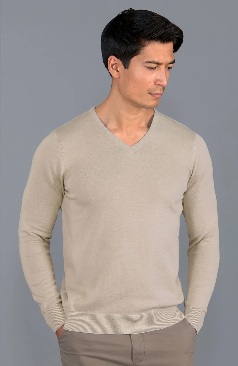 Herrenpullover aus 100 % Baumwolle mit V-Ausschnitt