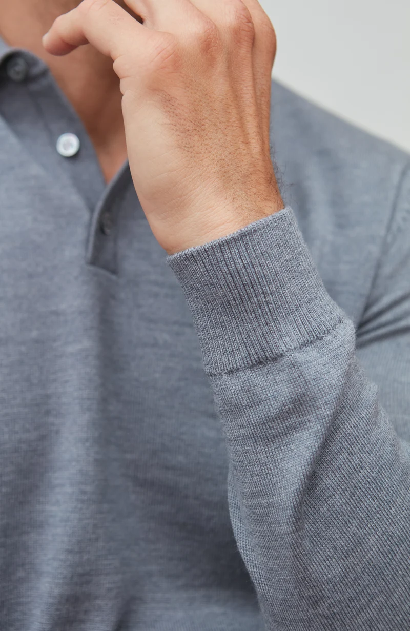 Langarm-Poloshirt aus extrafeiner Merinowolle für Herren