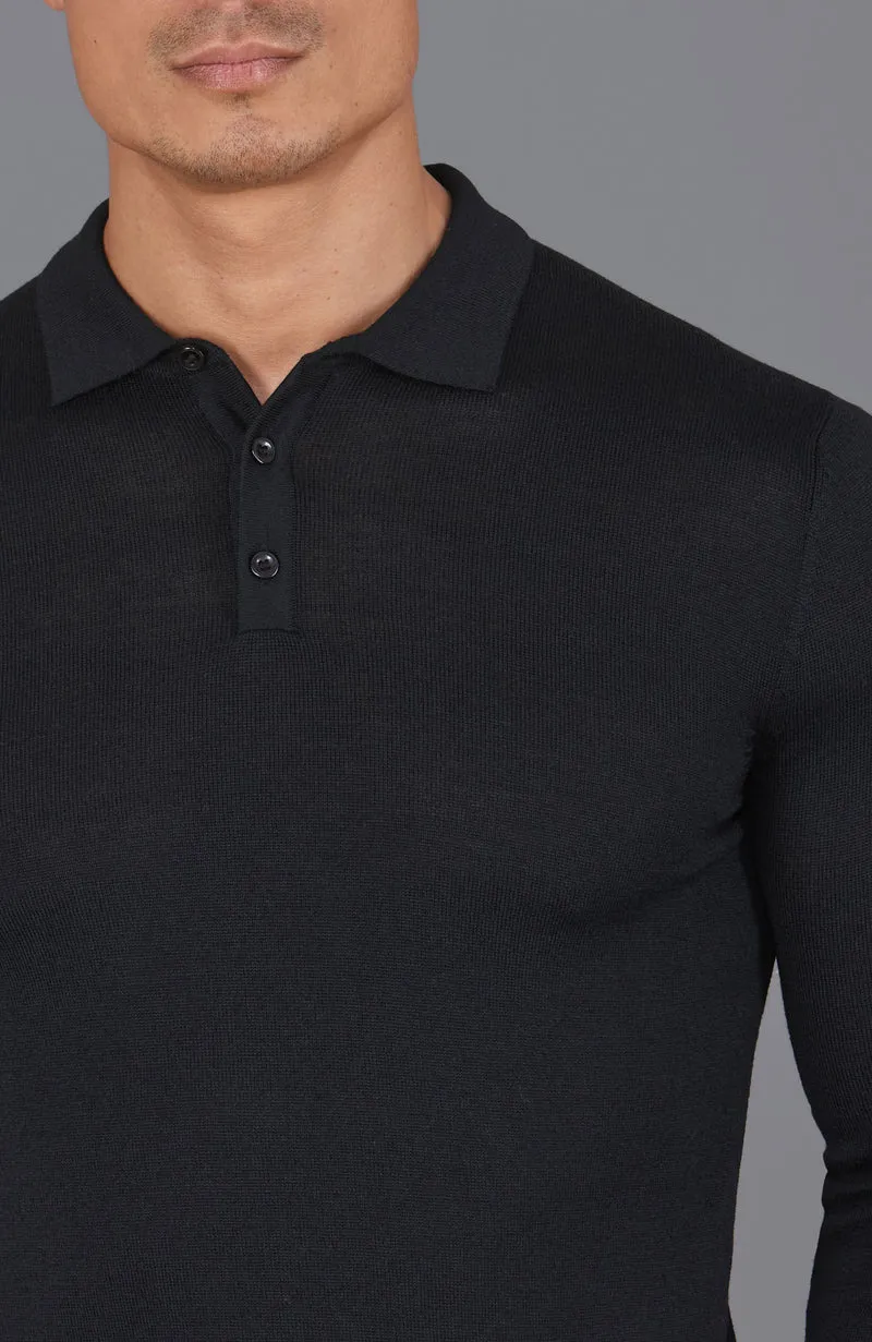 Langarm-Poloshirt aus extrafeiner Merinowolle für Herren