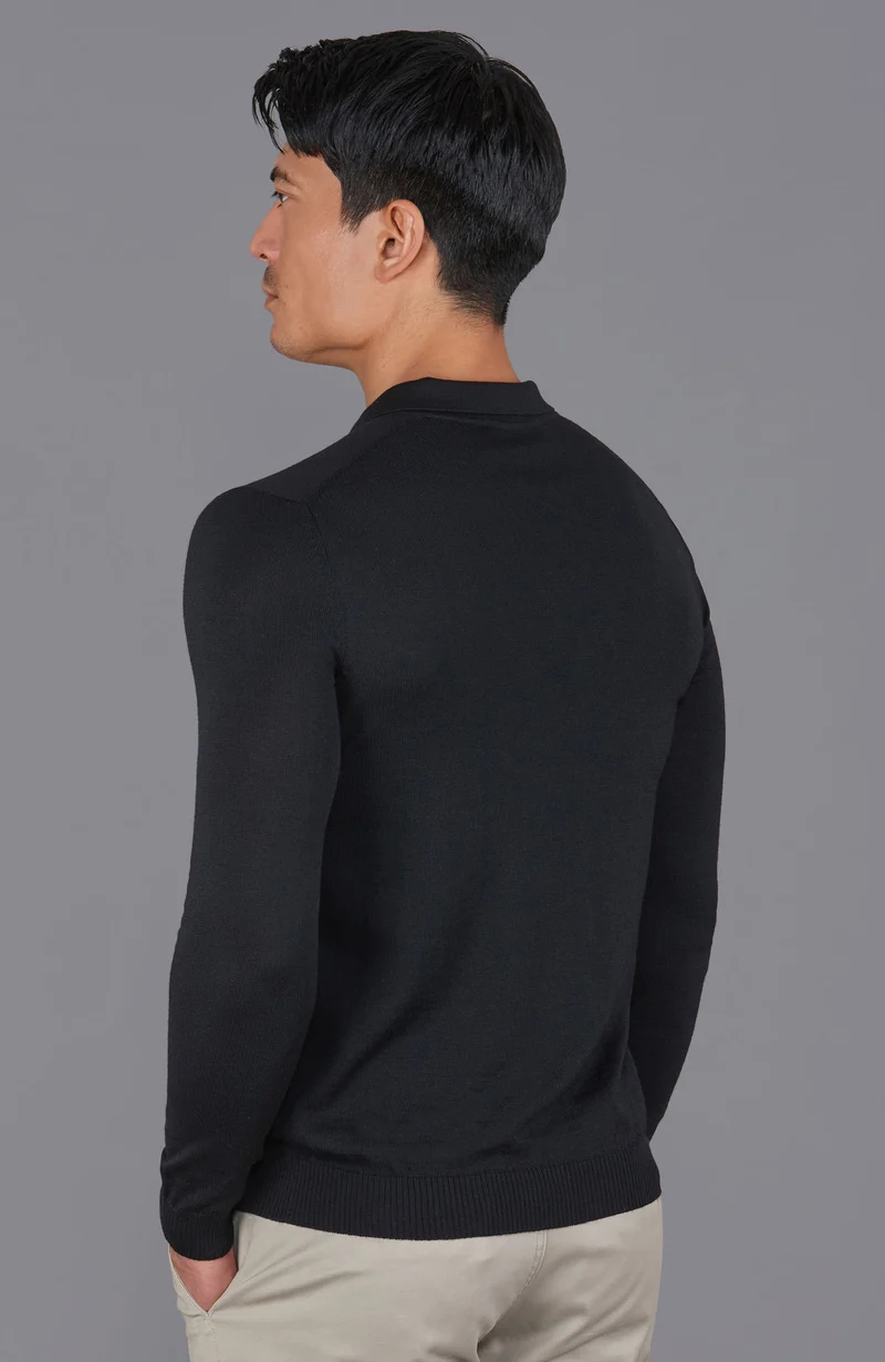 Langarm-Poloshirt aus extrafeiner Merinowolle für Herren