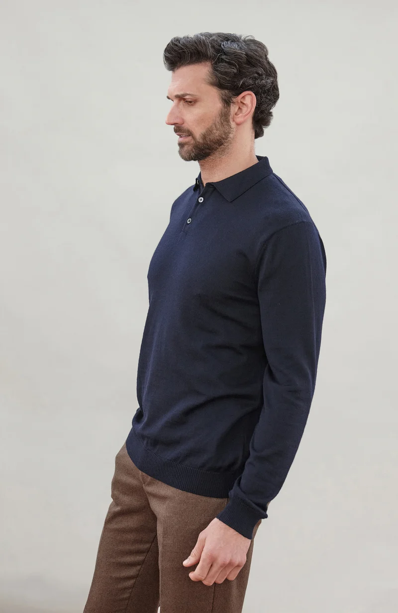 Langarm-Poloshirt aus extrafeiner Merinowolle für Herren