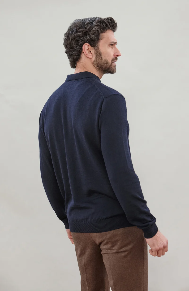 Langarm-Poloshirt aus extrafeiner Merinowolle für Herren