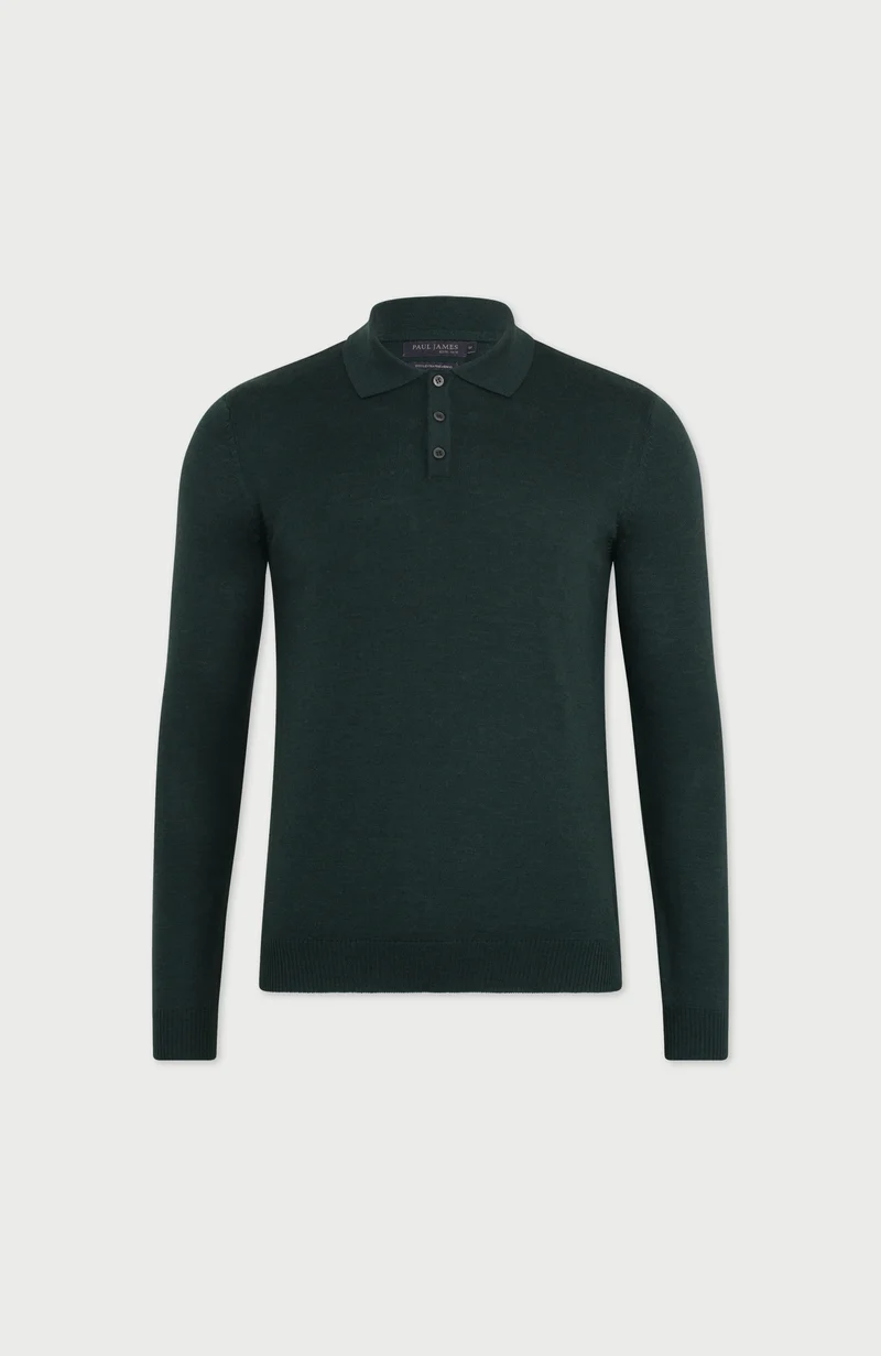 Langarm-Poloshirt aus extrafeiner Merinowolle für Herren