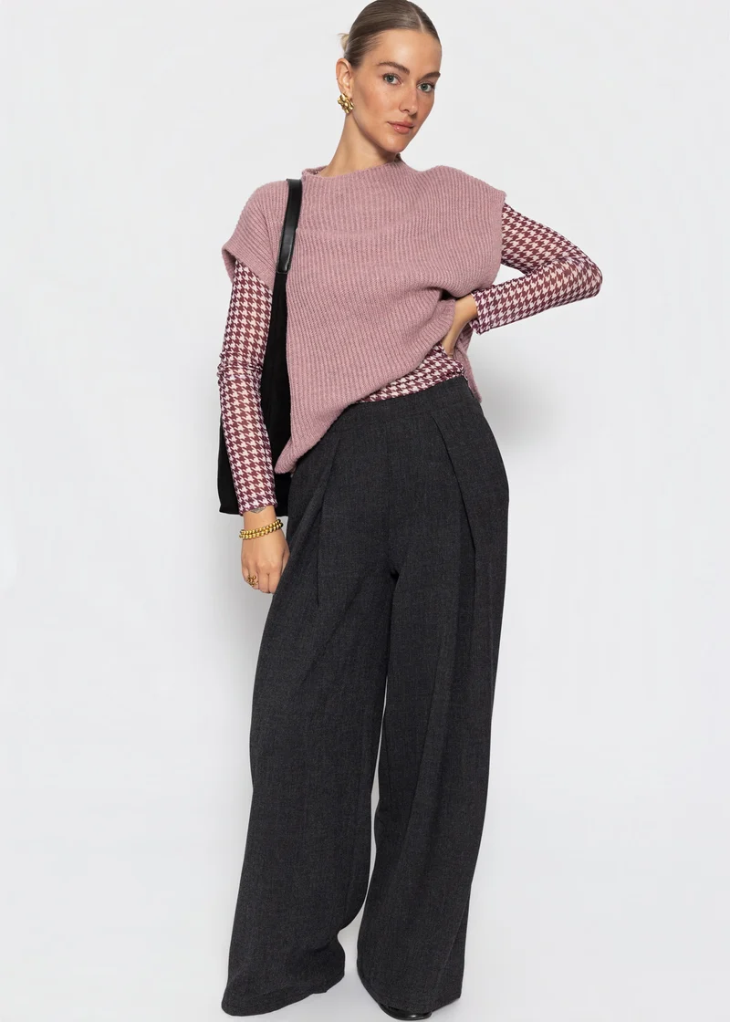 Mesh Langarmshirt mit Hahnentrittmuster - burgundy