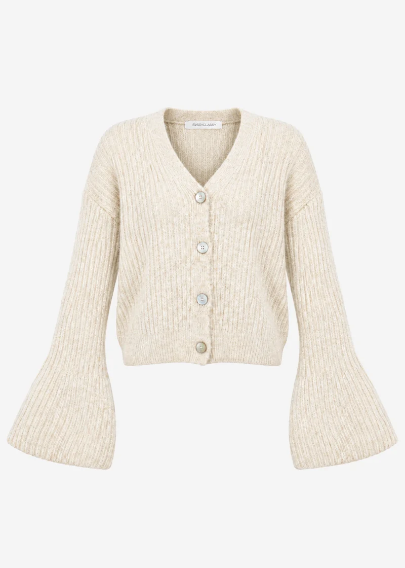 Strickjacke mit Trompetenärmeln - beige