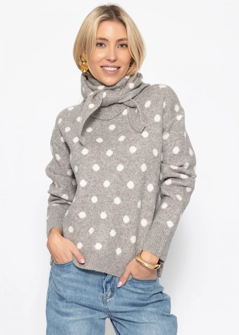 Gepunkteter Pullover mit Schal - taupe