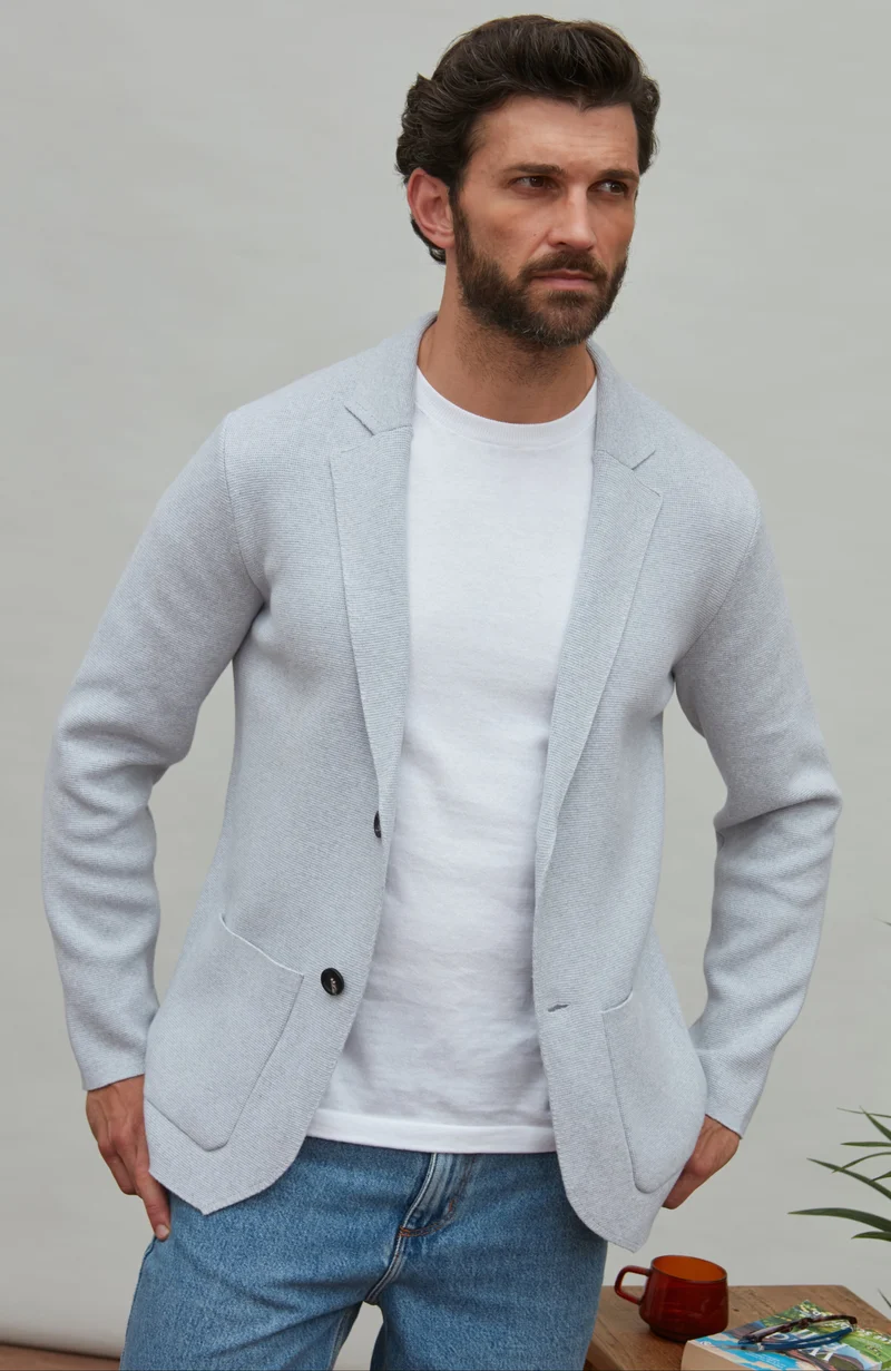 Mens Midweight Cotton Deconstructed Knitted Blazer