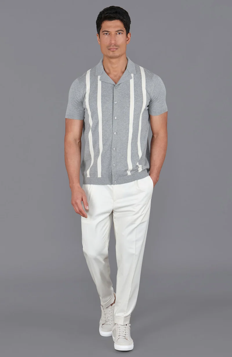 Mens Ultra Fine Cotton Cuban Collar Striped Shirt