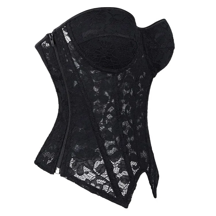 Gothic-Korsett für Damen mit unregelmäßigem Blumenmuster und Mesh-Einsatz über der Brust