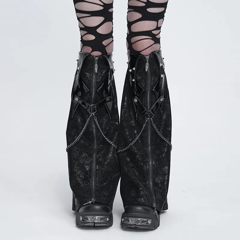 Punk-Beinstulpen für Damen mit Nieten, Ketten und Reißverschluss