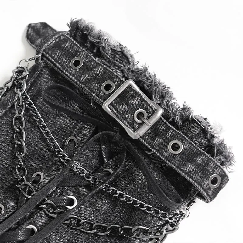 Punk-Beinwärmer für Damen mit ausgefransten Kanten und ausgestelltem Bein
