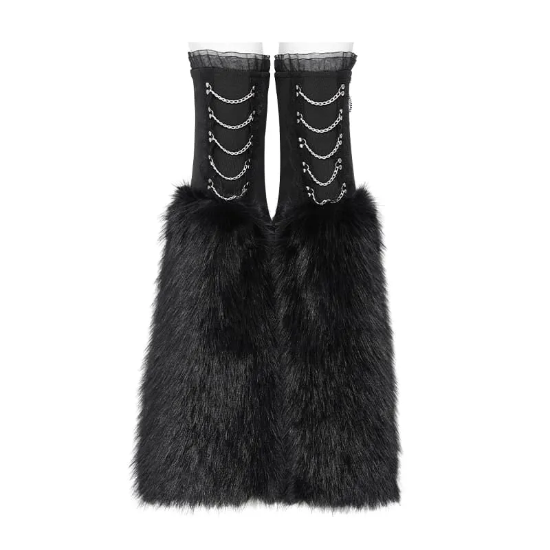 Schwarze Gothic-Beinstulpen mit Plüschketten für Damen