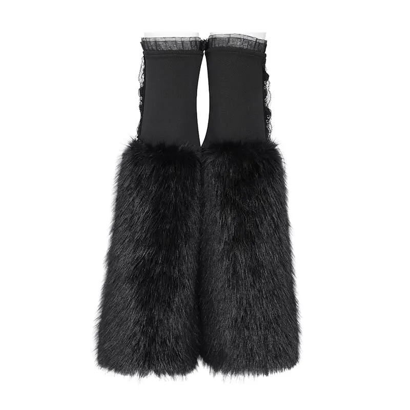 Schwarze Gothic-Beinstulpen mit Plüschketten für Damen