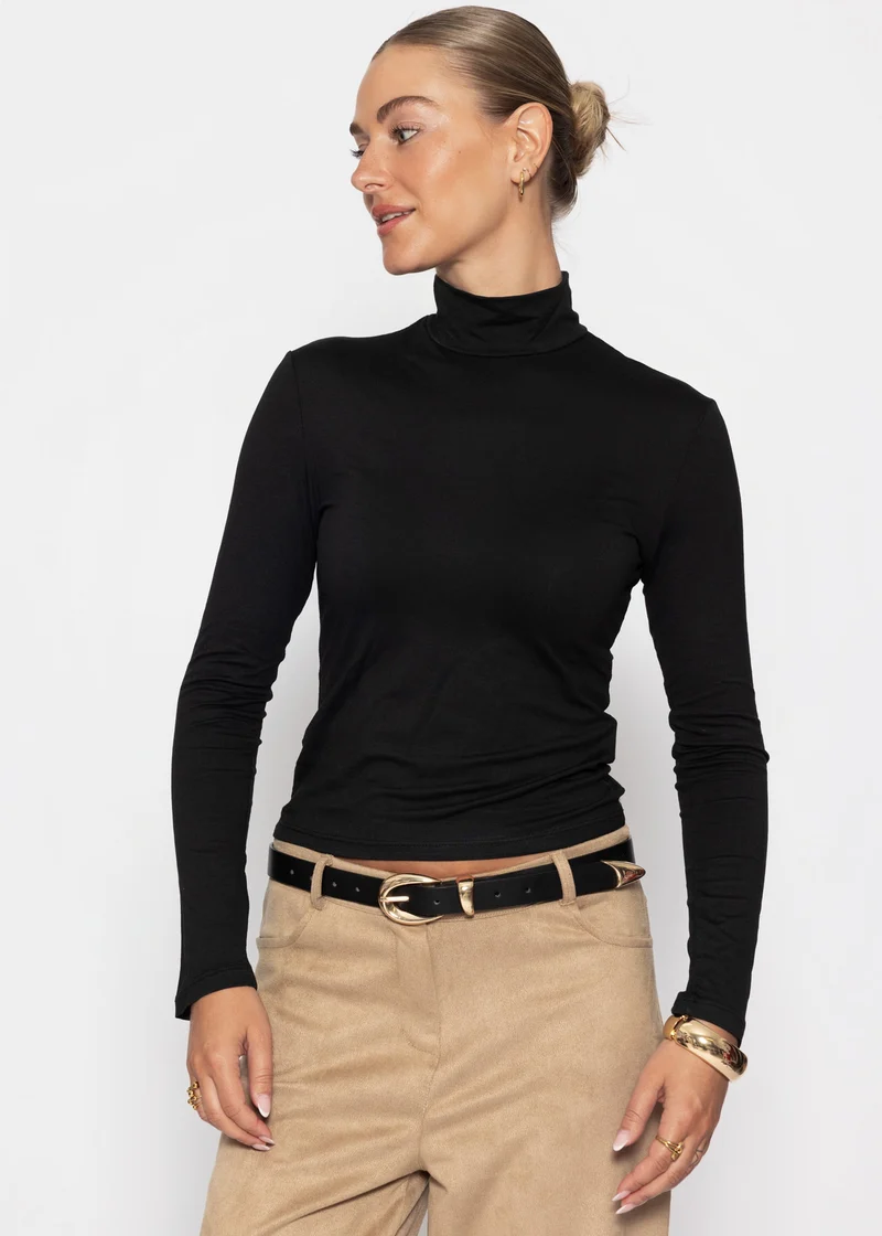Langarm Shirt mit Rollkragen - schwarz