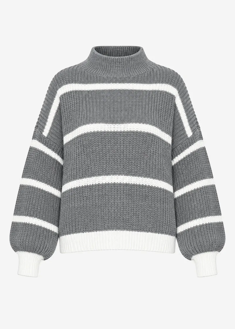 Gestreifter Turtleneck-Pullover - grau-offwhite