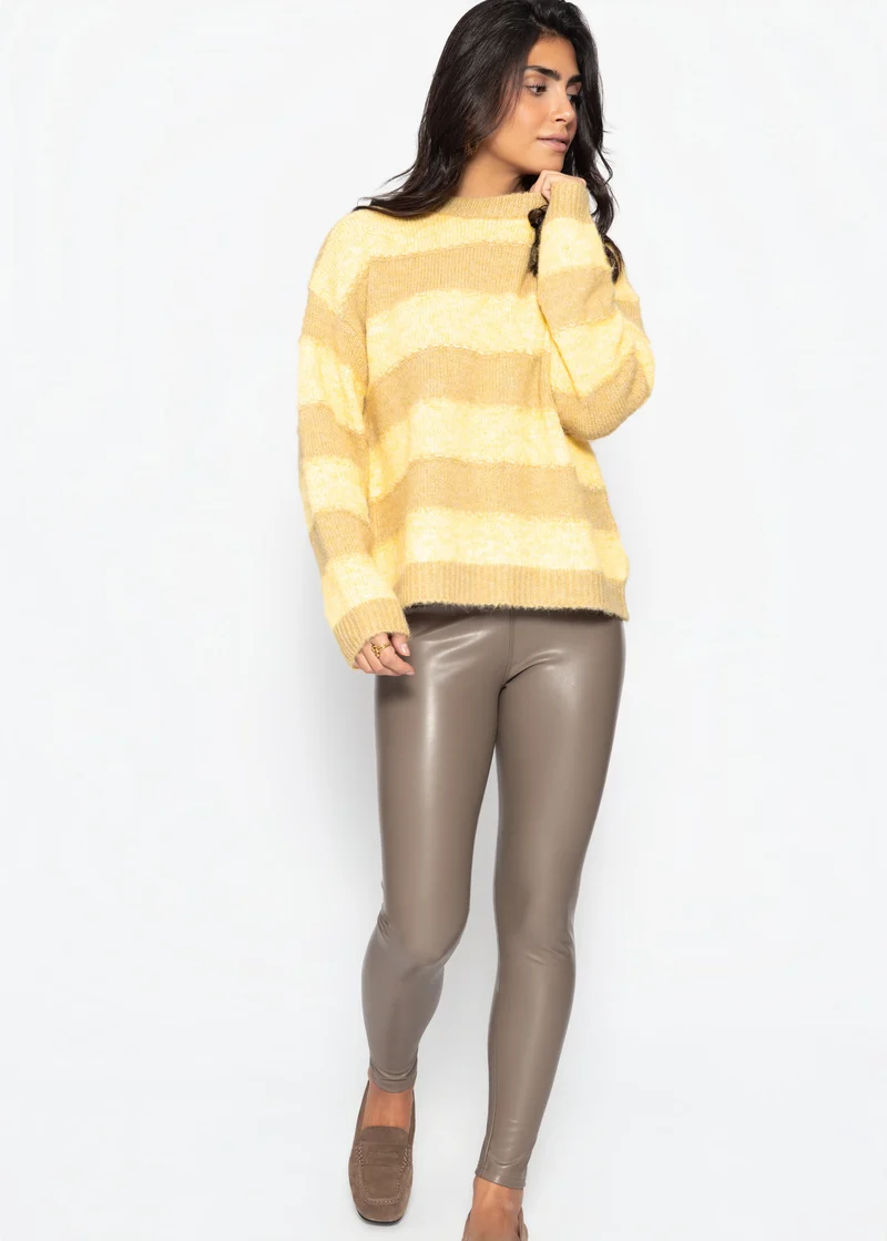 Strickpullover mit Blockstreifen - gelb-taupe