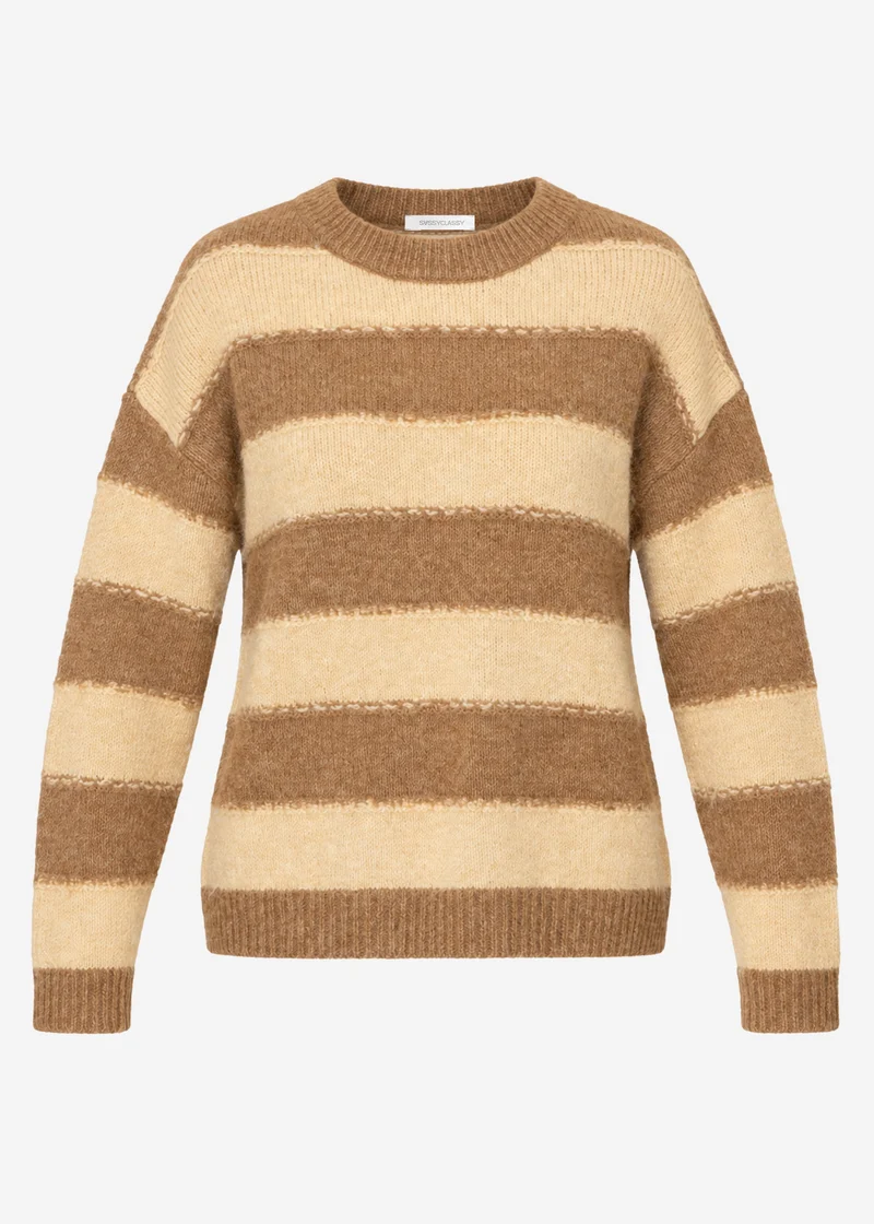 Strickpullover mit Blockstreifen - camel-beige