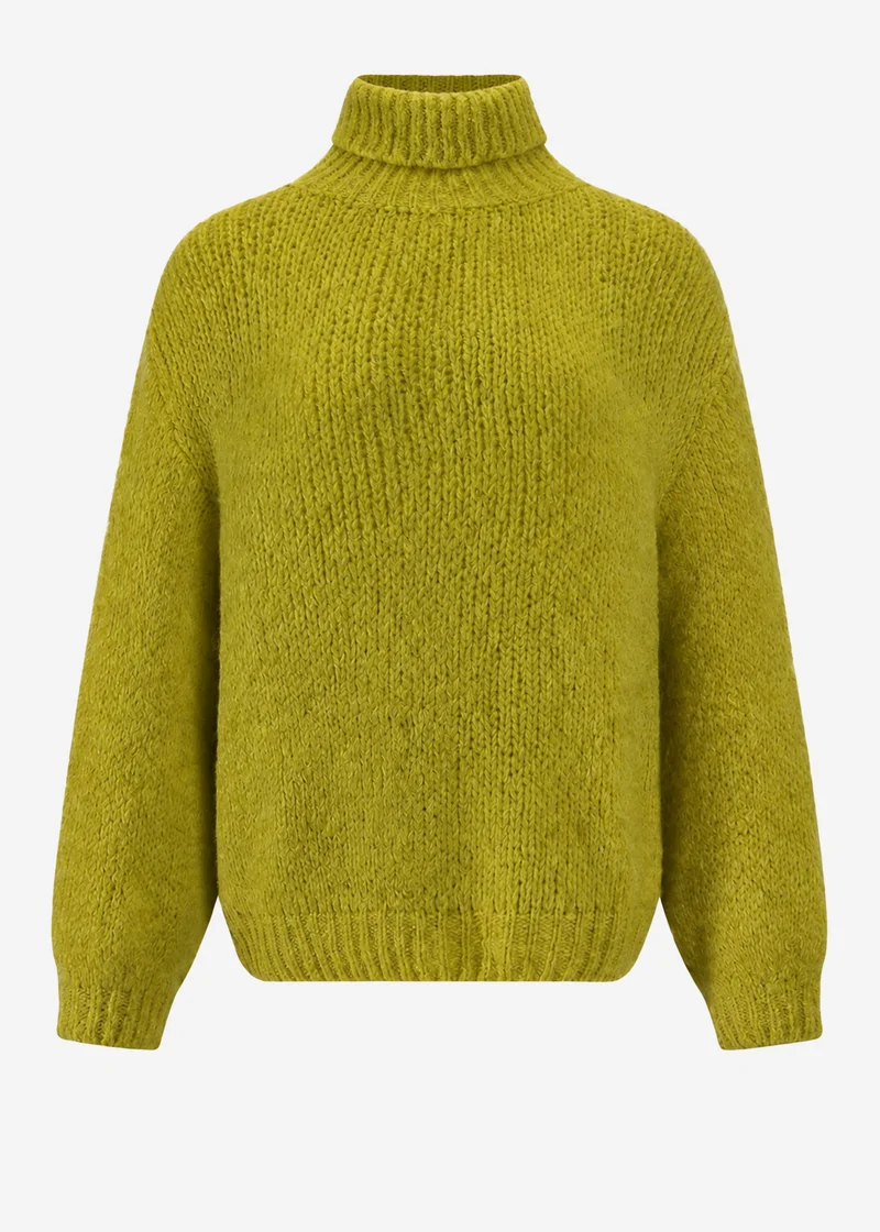 Grober Strickpullover mit Rollkragen - olivgrün