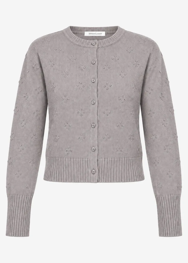 Feinstrickjacke mit Strukturmuster - grau