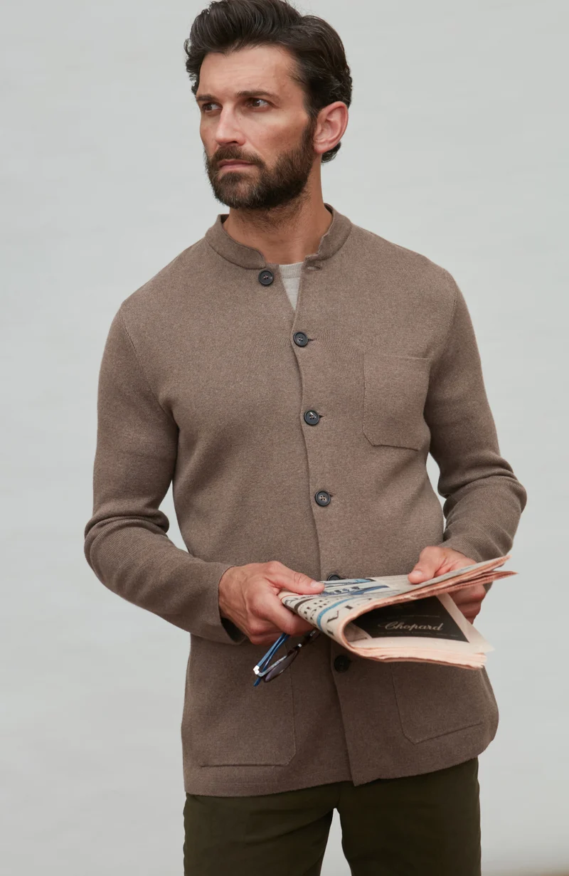 Mens Midweight Cotton Knitted Nehru Jacket