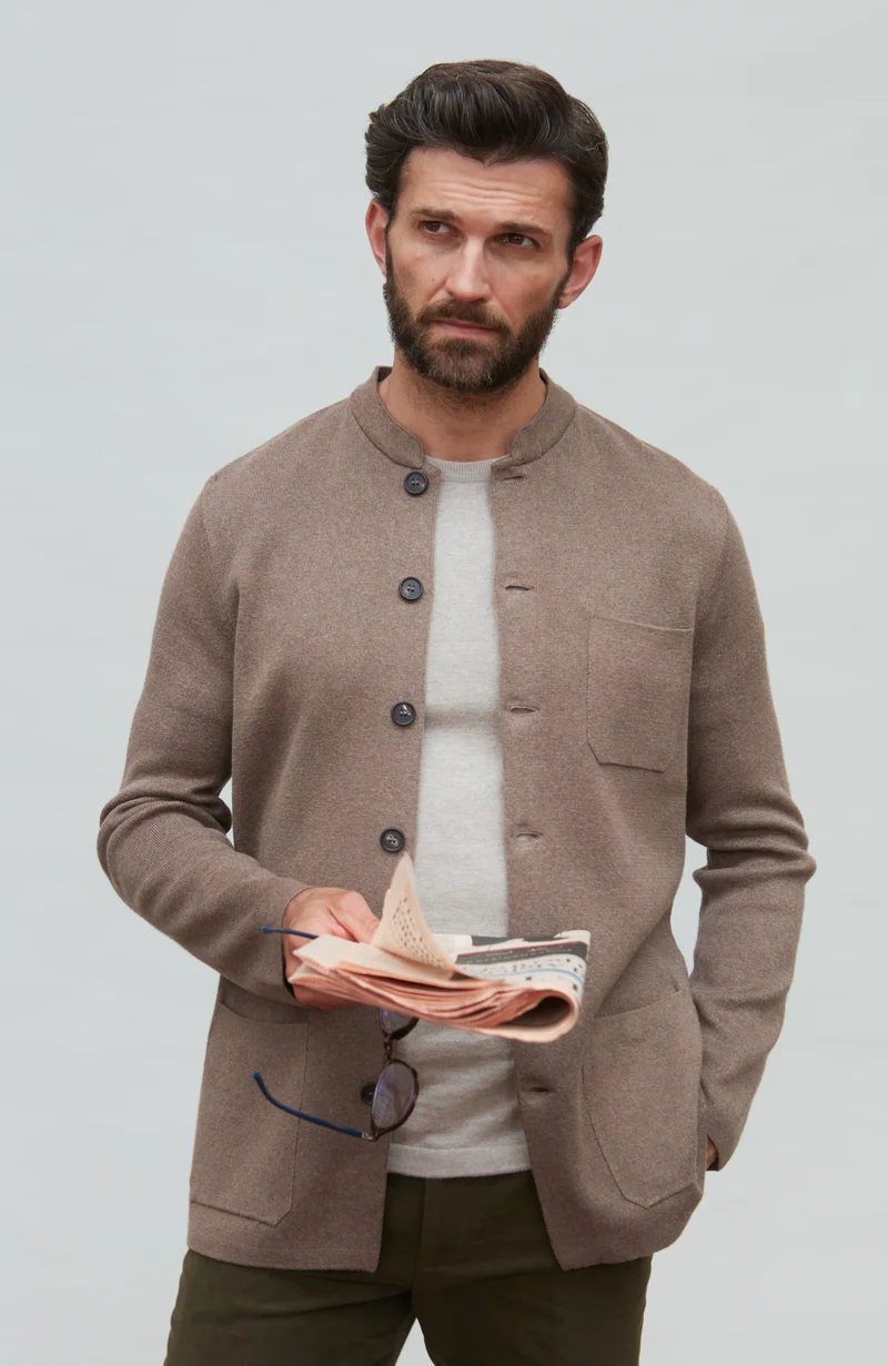 Mens Midweight Cotton Knitted Nehru Jacket