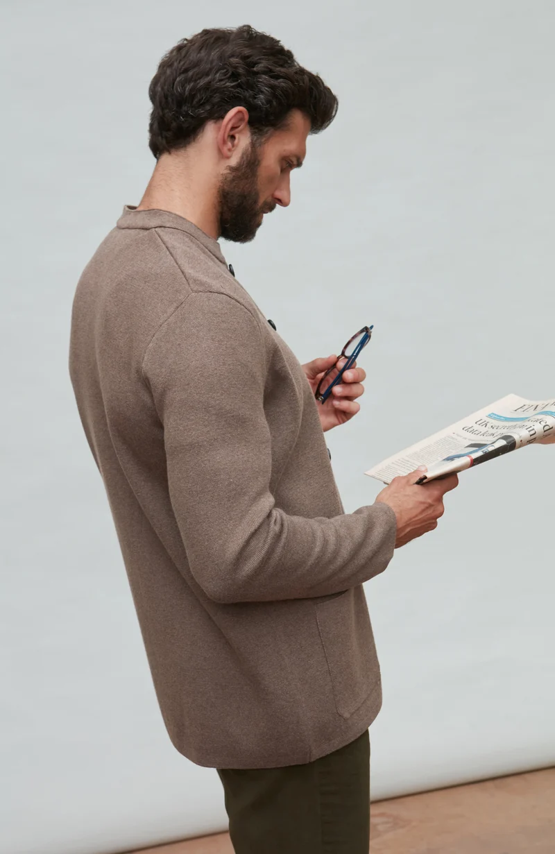 Mens Midweight Cotton Knitted Nehru Jacket