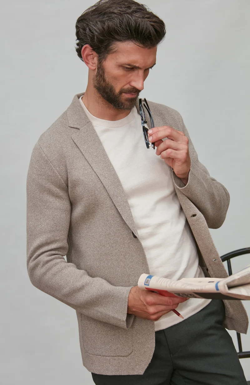 Mens Lightweight Jaspe Cotton Knitted Blazer