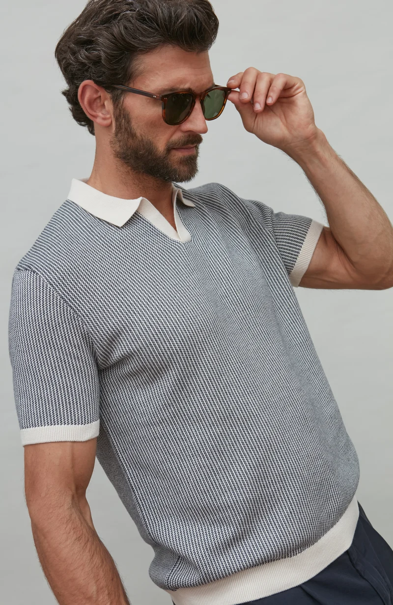 Leichtes Fishermans-Poloshirt ohne Knöpfe aus 100 % Baumwolle für Herren