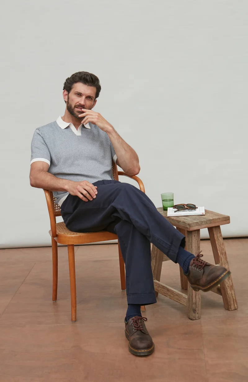 Leichtes Fishermans-Poloshirt ohne Knöpfe aus 100 % Baumwolle für Herren