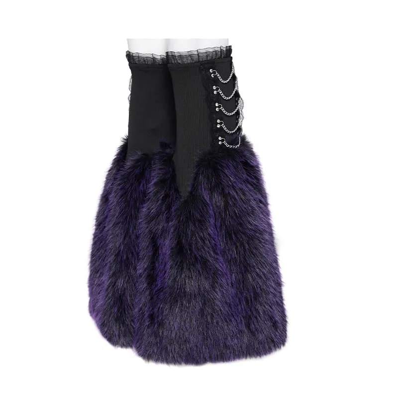 Gothic-Plüsch-Beinstulpen für Damen, schwarz-lila